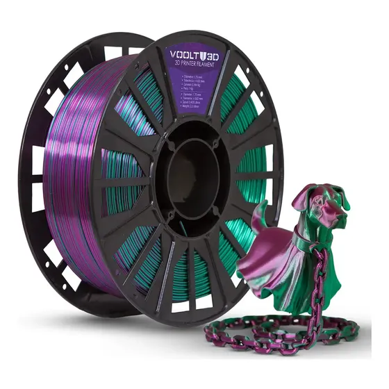 Filamento Pla Silk Camaleão Roxo/Verde 1kg Impressão 3D Voolt3D